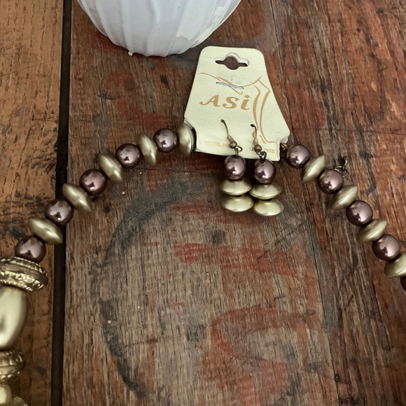 Beaded Necklace & Earrings Matching Set Brass, Golden, Metallic, Bronze colors - Picture 2 of 6